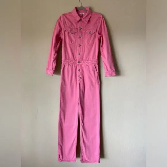 Ganni Pink Jumpsuit Boilersuit Cotton Denim Size 2